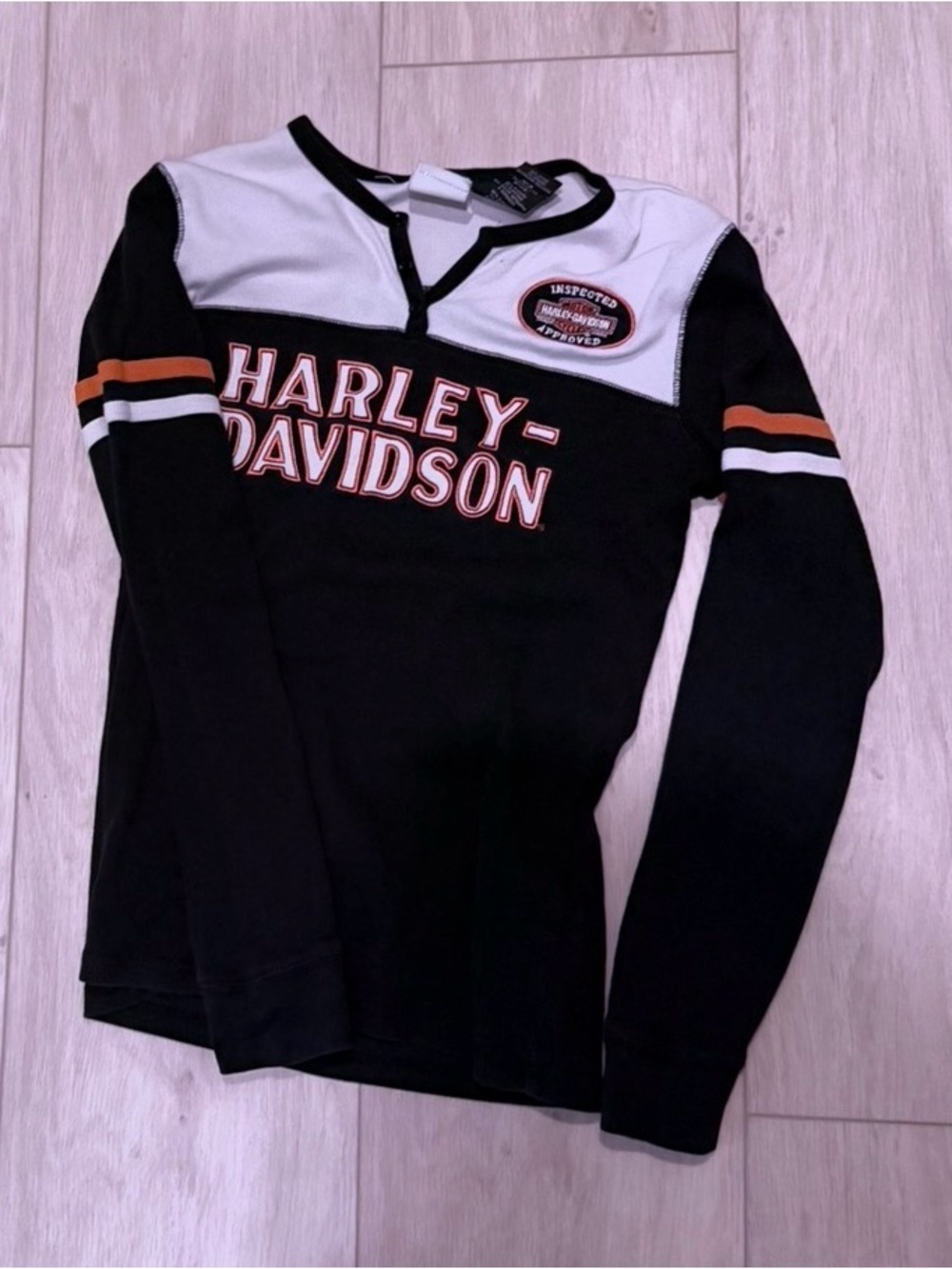 Harley-Davidson Black, White & Orange Women’s Long Sleeve Tee